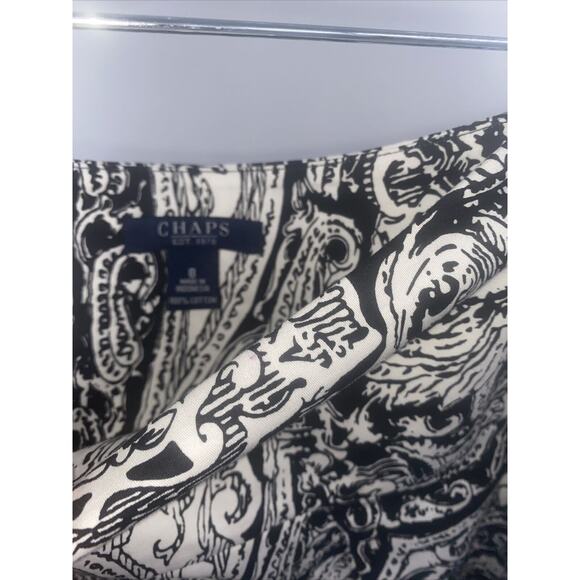 Chaps Women's Circle Skirt Size 8 Floral Paisley Black White 100% Cotton Zip Up - Picture 3 of 4